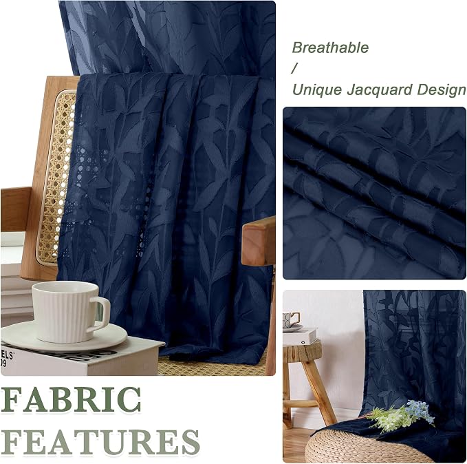 Lecloud Leia 2 PCS Navy Blue Kitchen Curtains 36 Inch Length, Lightweight Clip - Image 4