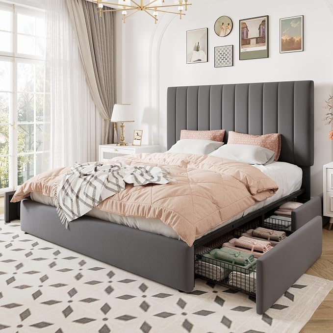 Allewie Queen Size Storage Bed Frame, Vertical Channel Tufted Adjustable - Image 9