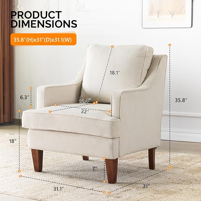 VINGLI Beige Accent Chairs Set of 2, Mid Century Modern Chairs, Upholstered - Image 3
