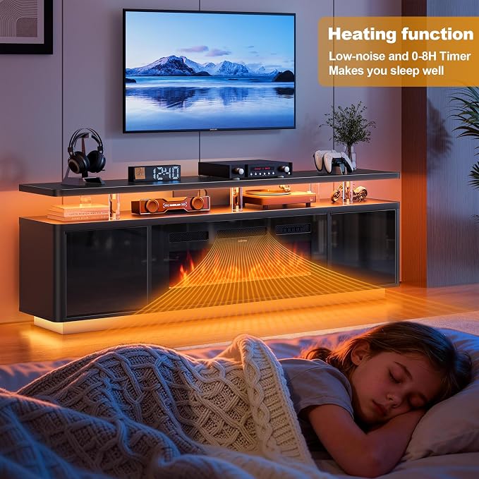 70" Fireplace TV Stand with Double LED Lights - Image 6