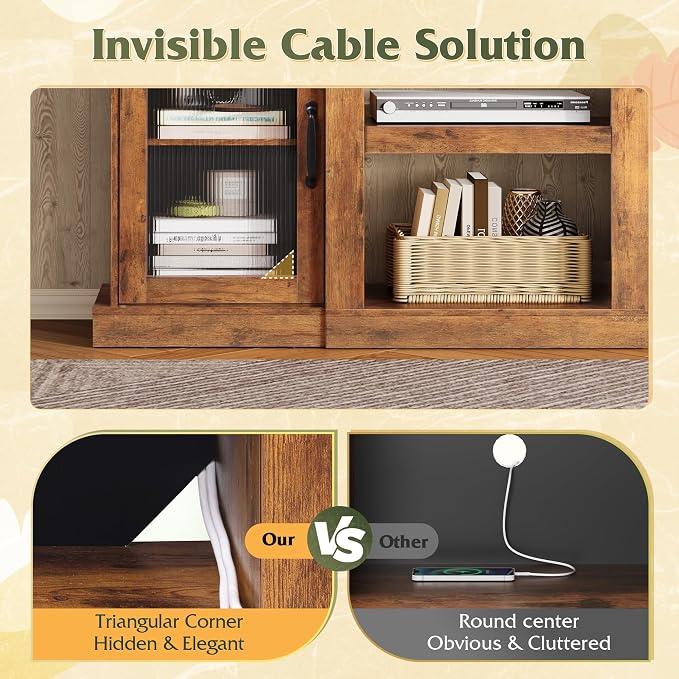 WLIVE Farmhouse TV Stand for 65 inch TV, Open Shelves TV Console for Living - Image 6