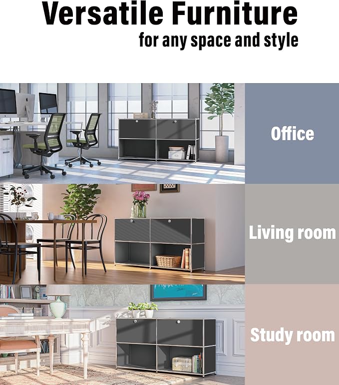 Metal Sideboard with 2 Flap Doors, DIY Modern Home Furnishing, Foyer - Image 7