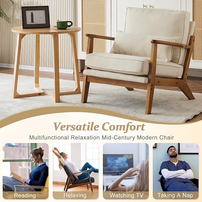 VINGLI Solid Wood Wide Armrests Accent Chair Set of 2, Upholstered Mid Century - Image 6