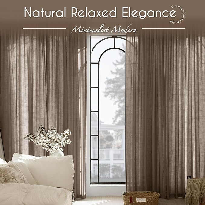 Chocolate Brown Linen Curtain 102 inch Length 2 Panels Back Tab Light Filtering - Image 6