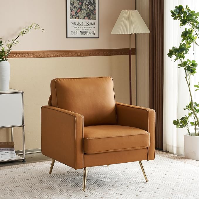 VINGLI PU Leather Accent Chair Brown Mid Century Modern Upholstered Sofa Chairs by VINGLI