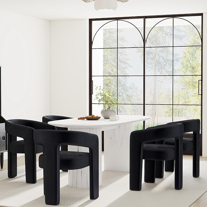 RIVOVA Modern Barrel Dining Chairs Set of 5, Velvet Upholstered Accent Side by RIVOVA
