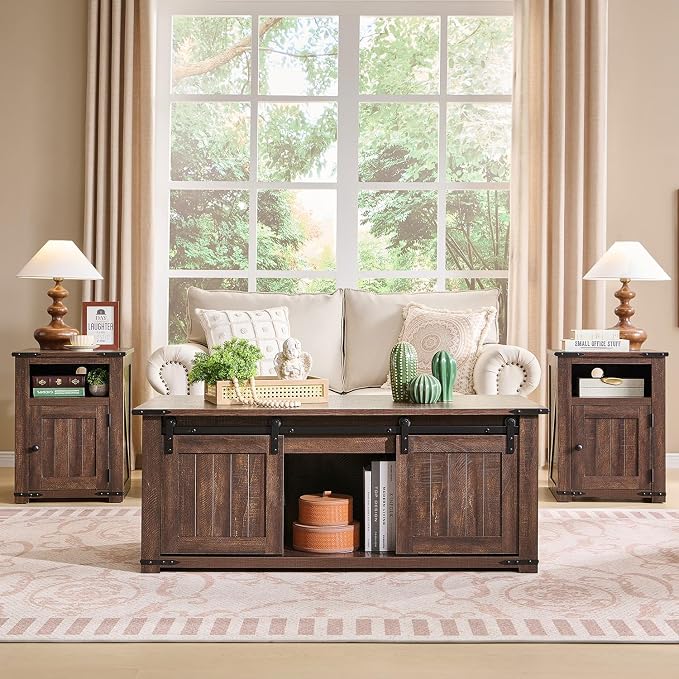 IFGET Farmhouse Furniture Set of 3, Includes 48" Lift Top Coffee Table by IFGETEnrichYourLivingSpace