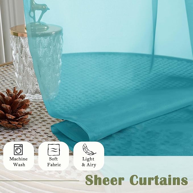 Lecloud Turquoise Sheer Curtains 90 Inches Long 2 Pcs, Soft Airy Light - Image 8
