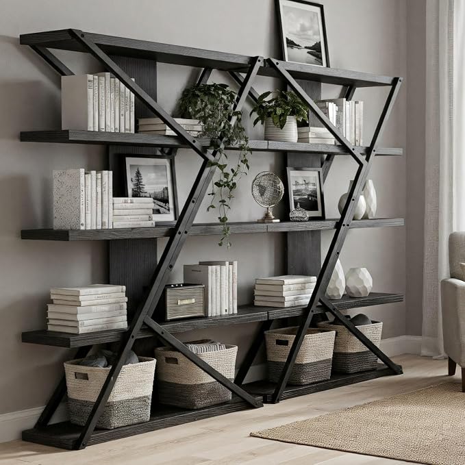 FUSUNBAO Industrial Bookshelf, Vintage 5-Tier Tall Bookcase - Image 3