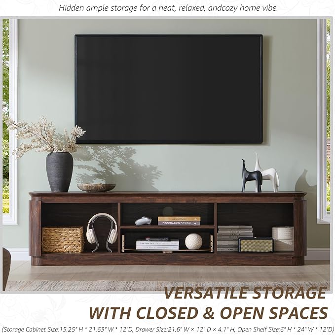 70" Fluted TV Stand for TVs Up to 80", Mid Century Modern Entertainment Center - Image 6