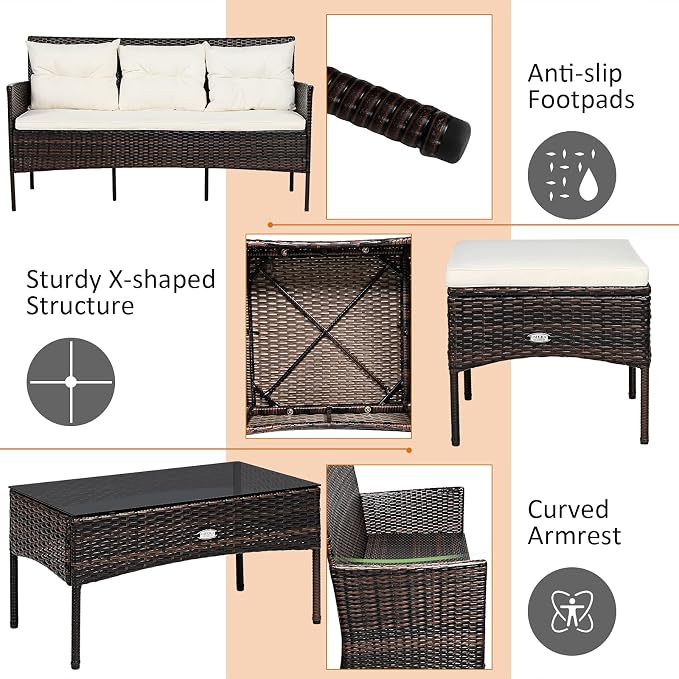Tangkula 3 Pieces Patio Conversation Set, Outdoor PE Rattan Wicker Furniture - Image 6