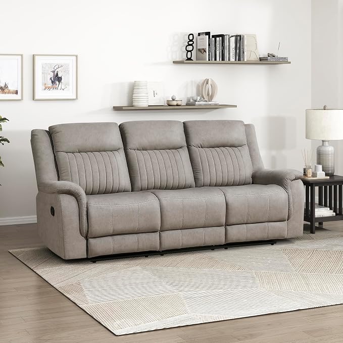 Lexicon Manual Double Reclining Sofa, Polished Microfiber Upholstered 3 Seater by Lexicon