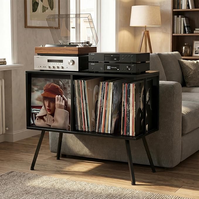 Faesun Flip Top Record Player Stand, Large Turntable Stand Holds up to 150+ - Image 2