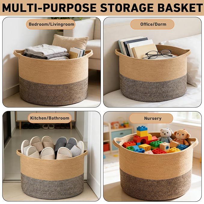 115L Extra Large Blanket Basket, Woven Rope Laundry Basket Hamper - Image 5
