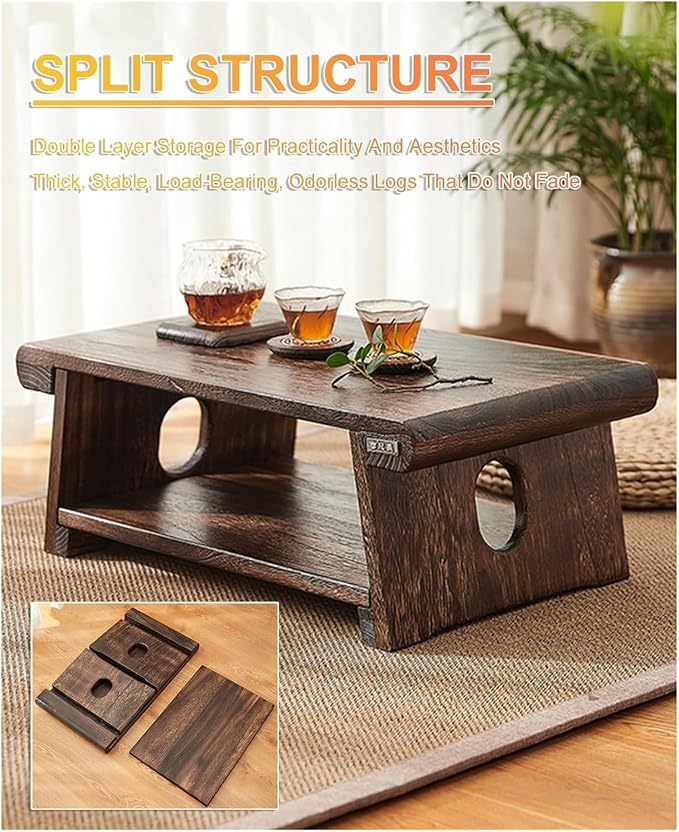 Japanese Floor Table, Japanese Coffee Table, Retro Japanese Wooden End Table - Image 4