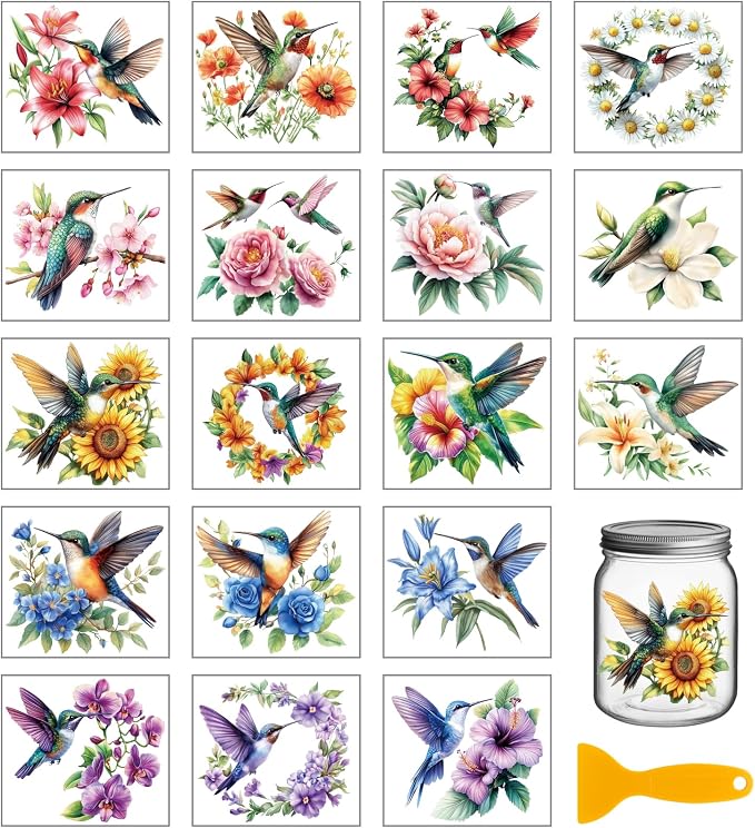 GLOBLELAND 18 Sheets Hummingbirds and Flowers Rub on Transfers by GLOBLELAND