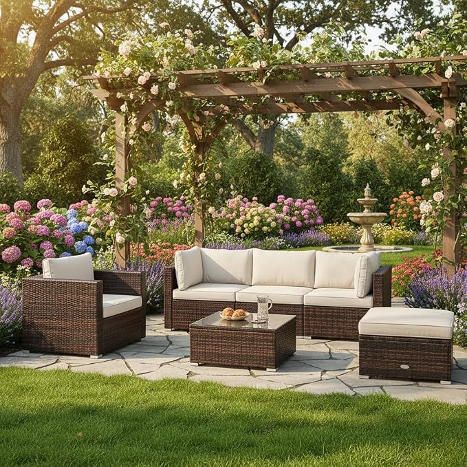 Tangkula 6 Pieces Wicker Patio Furniture Set, PE Rattan Outdoor Sectional by TANGKULA