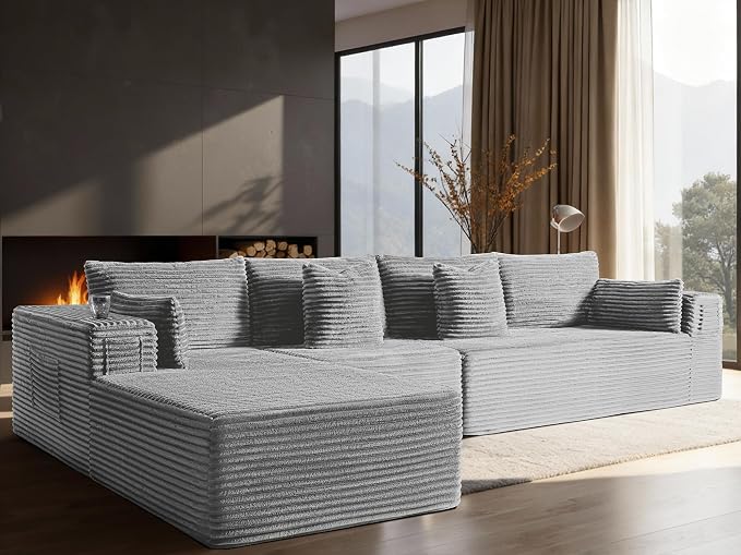 138" Oversized Cloud Sectional Couch, Comfort L Shaped Boneless Couch by VYUXWO