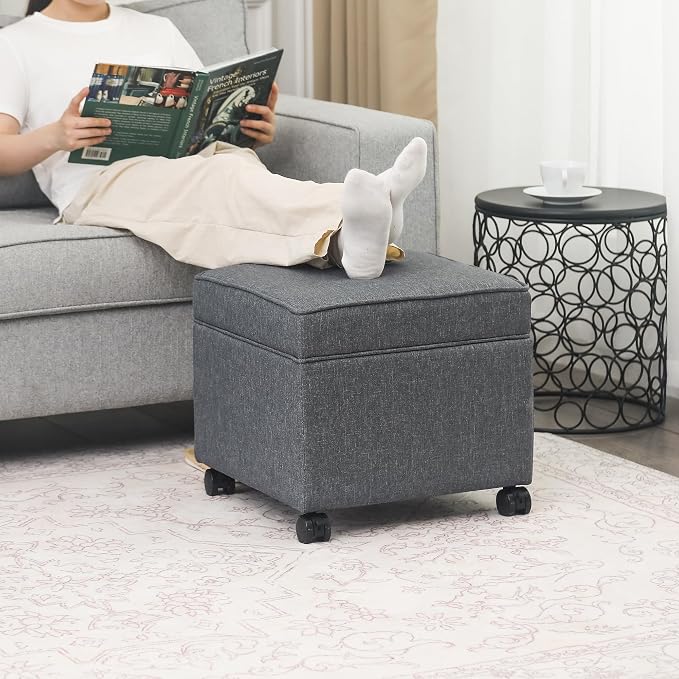 Adeco 17.5" Square Fabric Ottoman - Image 4