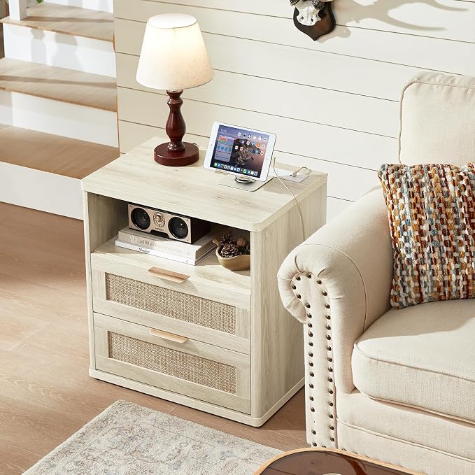 LEYAOYAO Rattan Dresser and Nightstand Set of 2, Boho Wood Dresser - Image 8