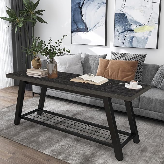 Oastreeful Industrial Entryway Bench Rustic Wood and Metal Storage Bench - Image 4