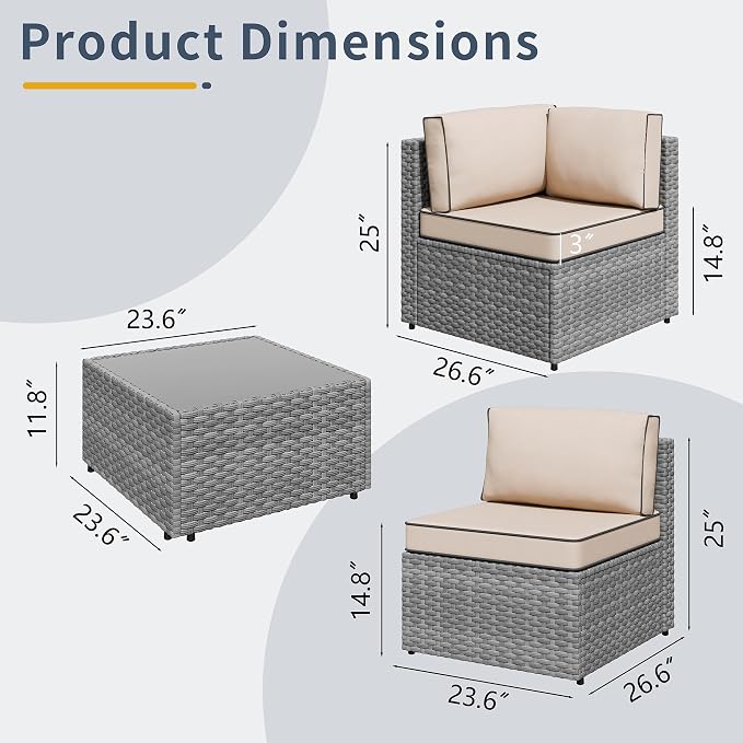 SUNLEI 5pcs Patio Outdoor Furniture Sets Conversation Set, Low Back All-Weather - Image 2