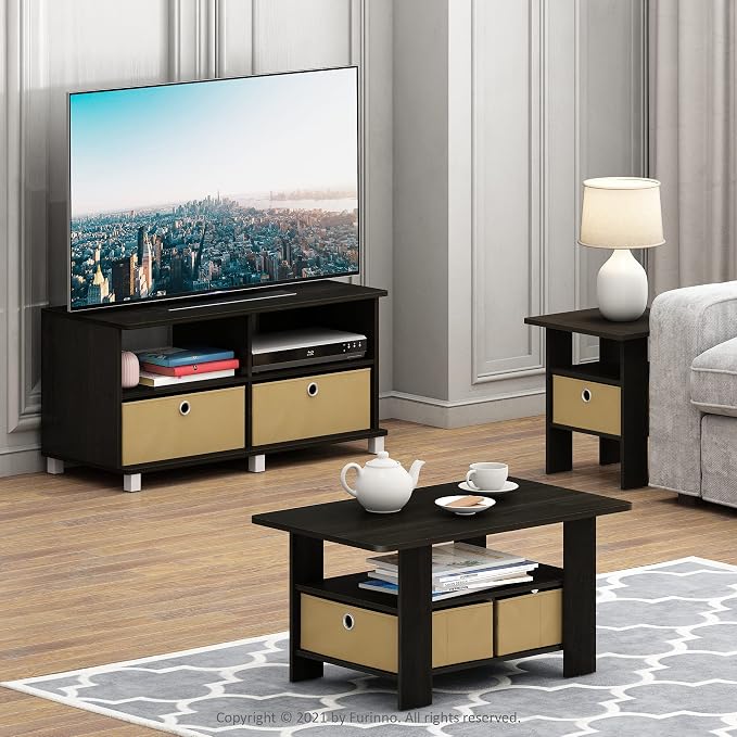 Furinno Coffee Table with Bins, Espresso/Brown - Image 6