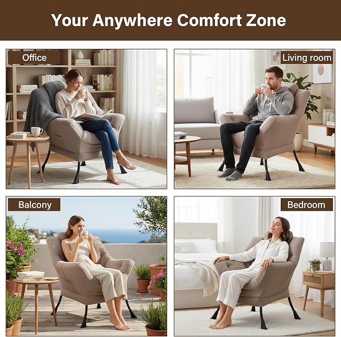 Welnow Khaki Single Lazy Chair for Living Room, Modern Reading Accent Chair - Image 5