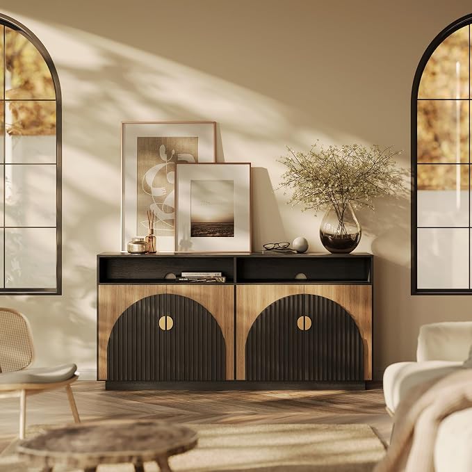 BELLEZE Set of 2 65 Inch Fluted TV Stand, Mid Century Modern Entertainment - Image 7