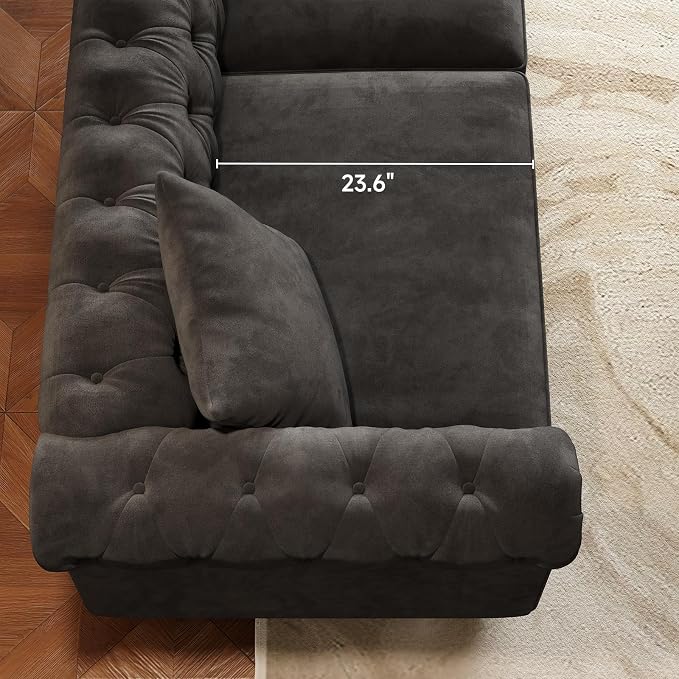 ONBRILL 82 Inch Chesterfield Sofa, 23 Inch Deep Seat Velvet Couch - Image 5