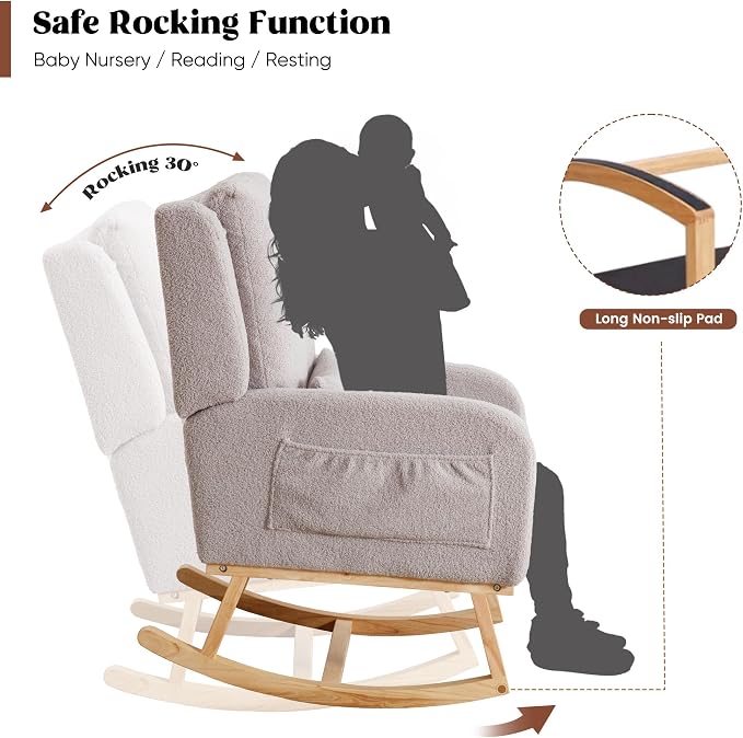 HCHAIRH Rocking Chair Nursery, Sherpa Nursing Rocking Chairs, Upholstered - Image 3