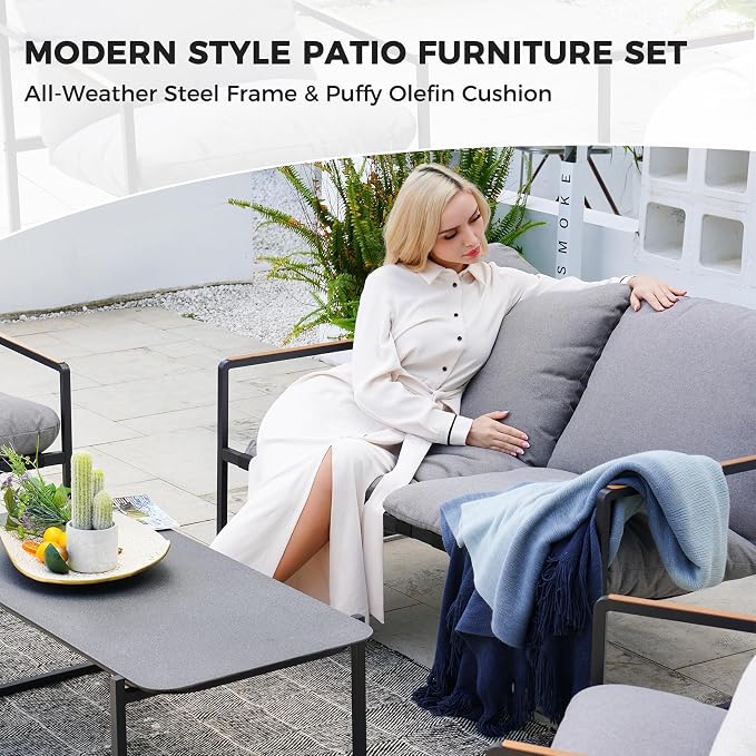 Grand Patio 4-Piece Modern Outdoor Furniture Set, Patio Sofa - Image 2