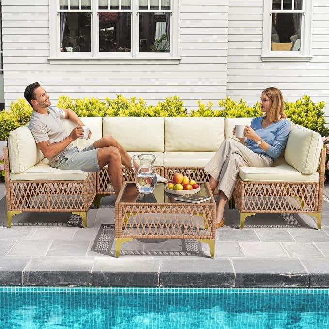 Pamapic 7-Piece Wicker Outdoor Furniture Set, Boho Sectional Sofa Patio - Image 3