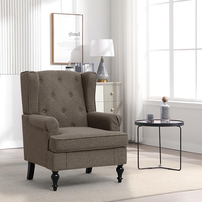 Accent Chair Set of 2, Mid Century Modern Fabric Wingback Chair, Upholstered - Image 3
