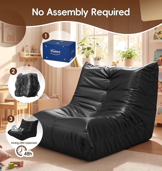 Hobestluk Small Bean Bag Chair Lazy Floor Sofa, Memory Foam Fireside Sofa - Image 8