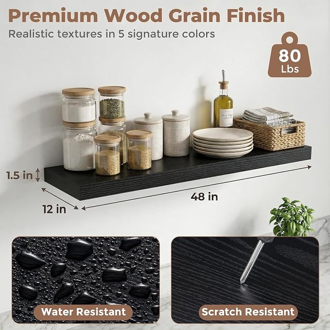 12 inch Deep Floating Shelves for Wall, 48 inch Wide Engineered Wood Wall - Image 2