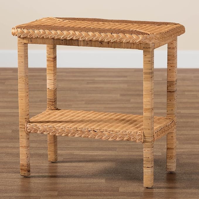 Bali & pari Minahasa Bohemian Light Honey Braided Rattan Side Table - Image 9