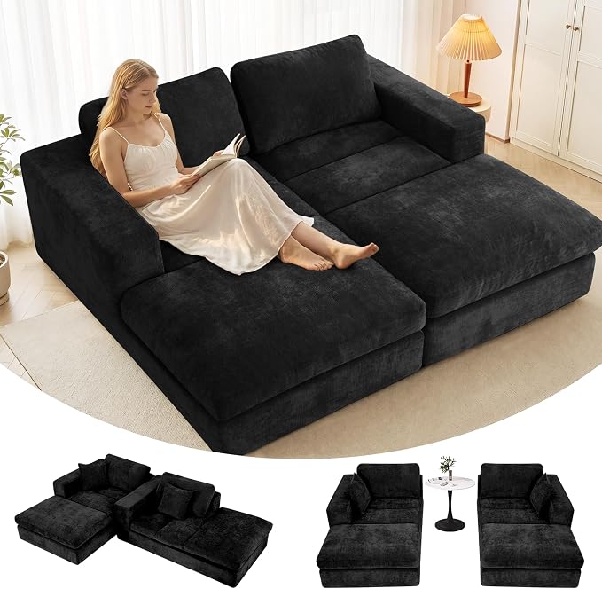 80.7" Oversized Double Chaise Lounge Chair Indoor, Cloud Boneless Sleeper Sofa by Mifnas