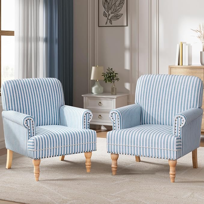 HUIMO Linen Fabric Accent Chairs Set of 2, Mid-Century Modern Armchair - Image 6