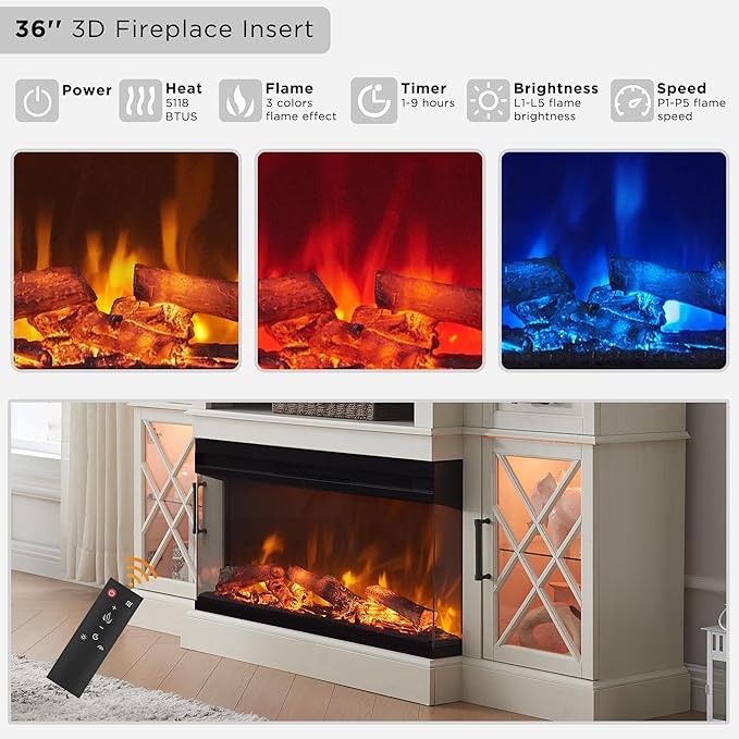OKD 3-Sided Glass Farmhouse Electric Fireplace TV Stand - Image 3