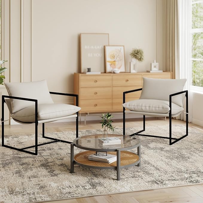 Kromax Sling Accent Chair, Cozy Living Room Chairs, Square Metal Frame - Image 6