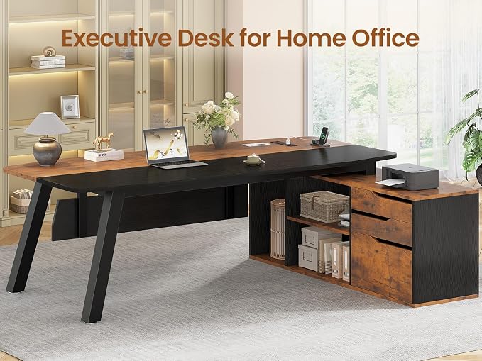 SEDETA 71" Executive Desk with File Cabinet, Large Office Desk with Drawers and - Image 4