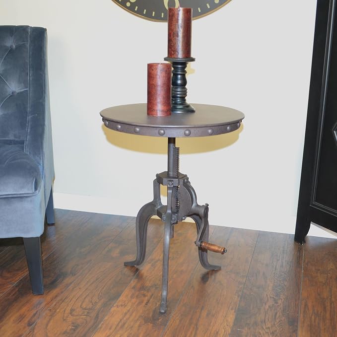Carolina Chair & Table Adjustable Hand Crank 18" Wooden Top Rustic Side Table - Image 2