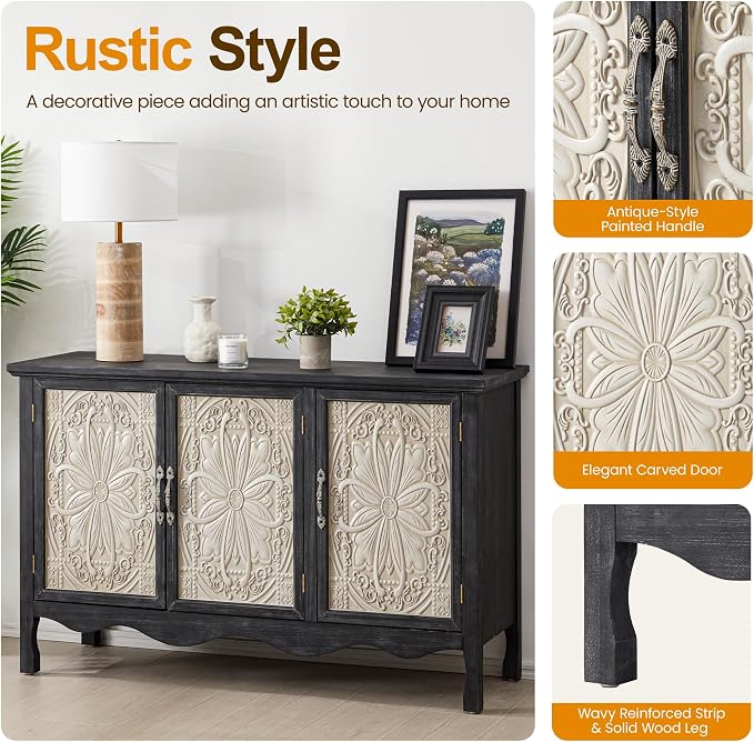 RoyalCraft Buffet Cabinet with Storage, Vintage Solid Wood Sideboard with 3 - Image 4