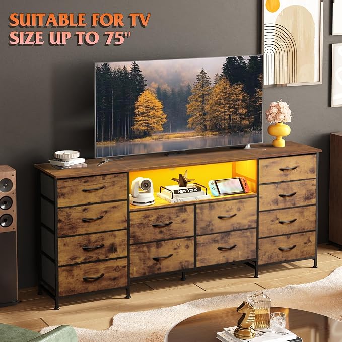 WLIVE 12 Drawer Dresser for Bedroom, Dresser TV Stand for 65, 75 inch TV - Image 3