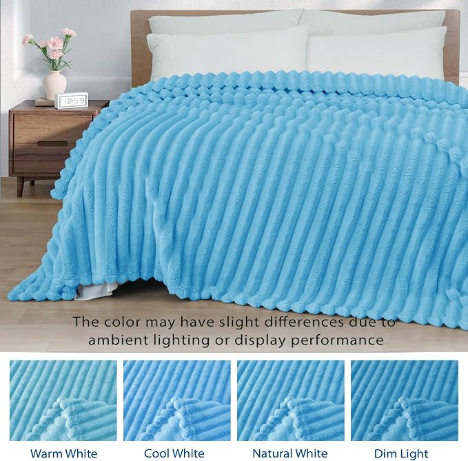 Exclusivo Mezcla Twin Size Flannel Fleece Blanket, Super Soft Striped Jacquard - Image 3