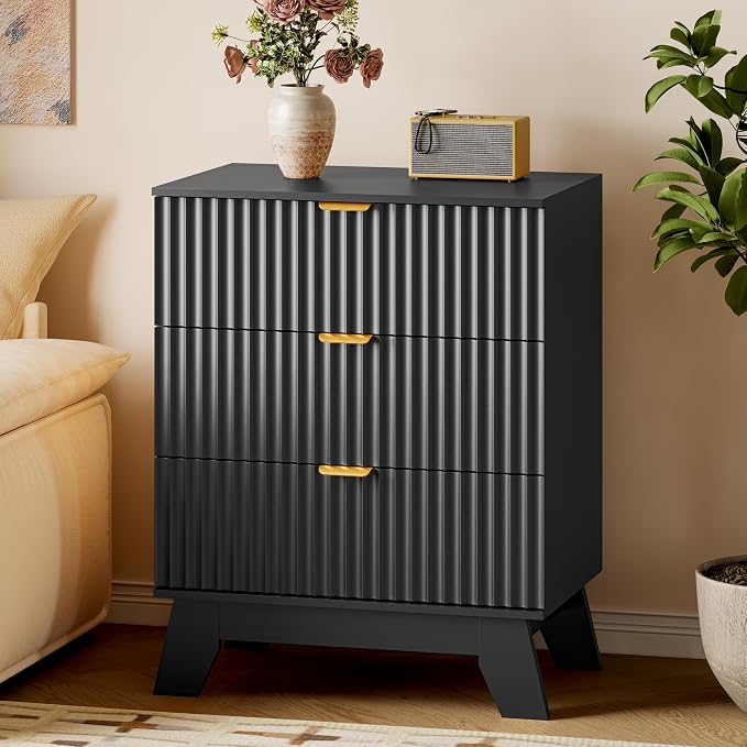 BORNOON Fluted 3 Drawer Dresser, 30.3" Tall Compact Modern Boho Chest of Drawers by BORNOON