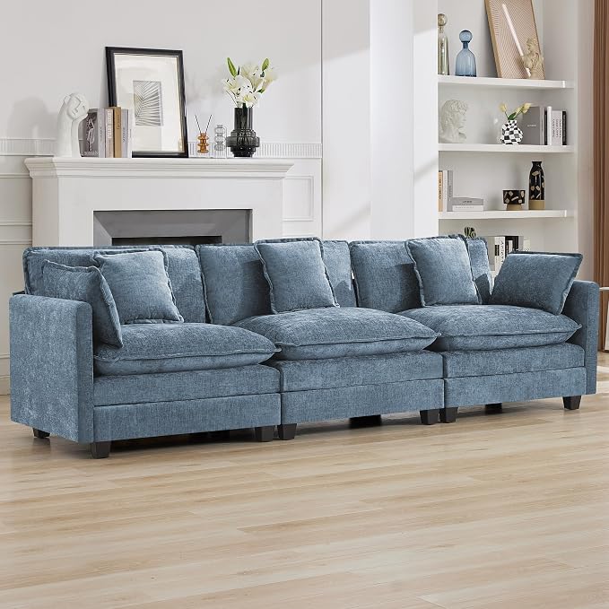 111'' Sectional Cloud Deep Seat Couch, Modern Comfy Chenille Modular Sectional - Image 7