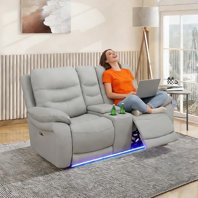 Power Recliner Sofa Set with LED, Air Leather Living Room Furniture Set - Image 6