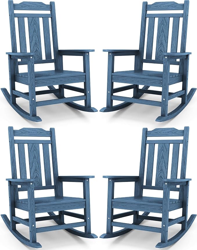 SERWALL Oversized Rocking Chair, HDPE Outdoor Rocking Chairs Set of 4, Patio by SERWALL